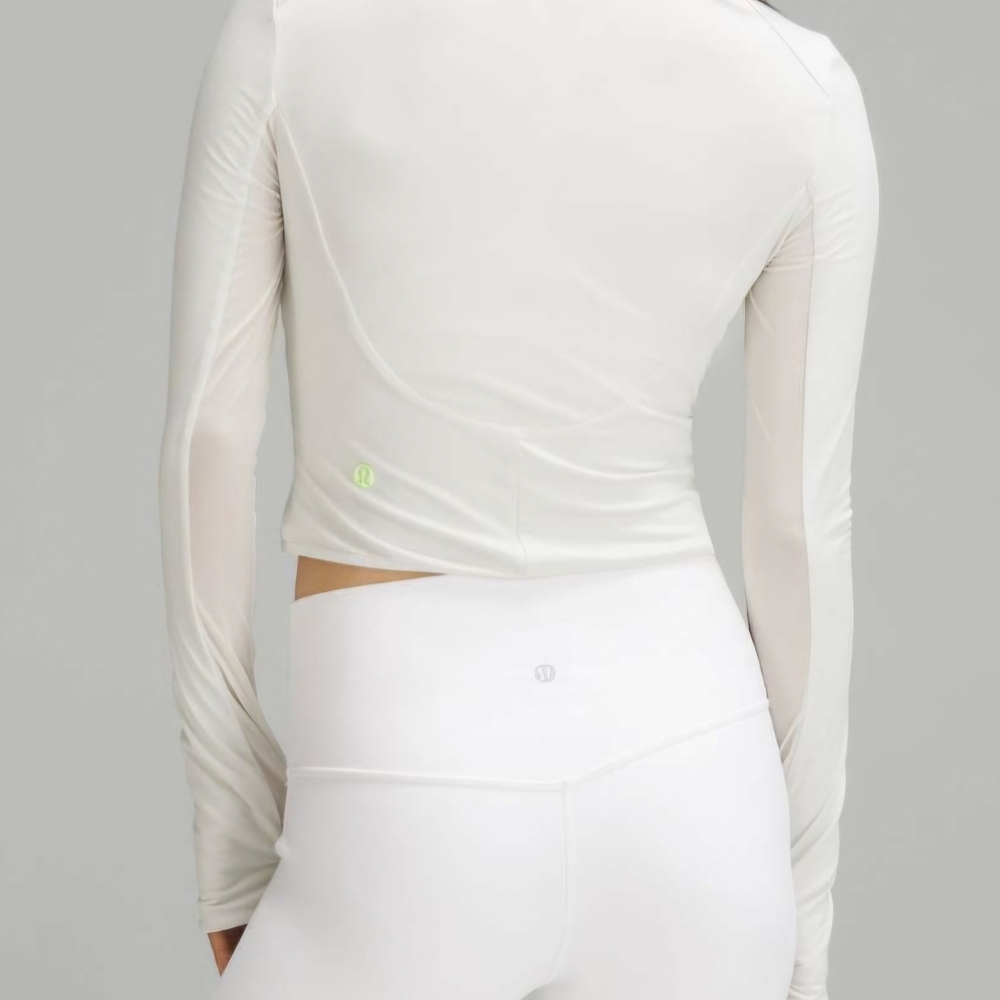 Lululemon Tight-Fit Lined Long Sleeve Cropped Athletic Yoga Top Bone Thumb Hole